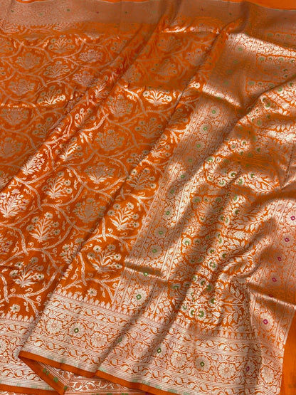 Orange Minakari Banarasi Pure Katan Silk Saree