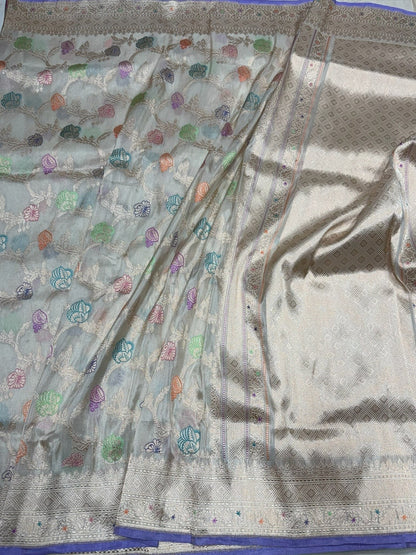 Ivory Handwoven Pure Banarasi Tissue Saree