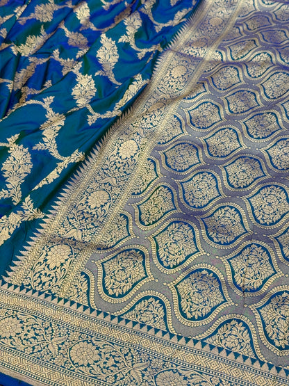 Peacock Blue Banarasi Pure Silk Saree