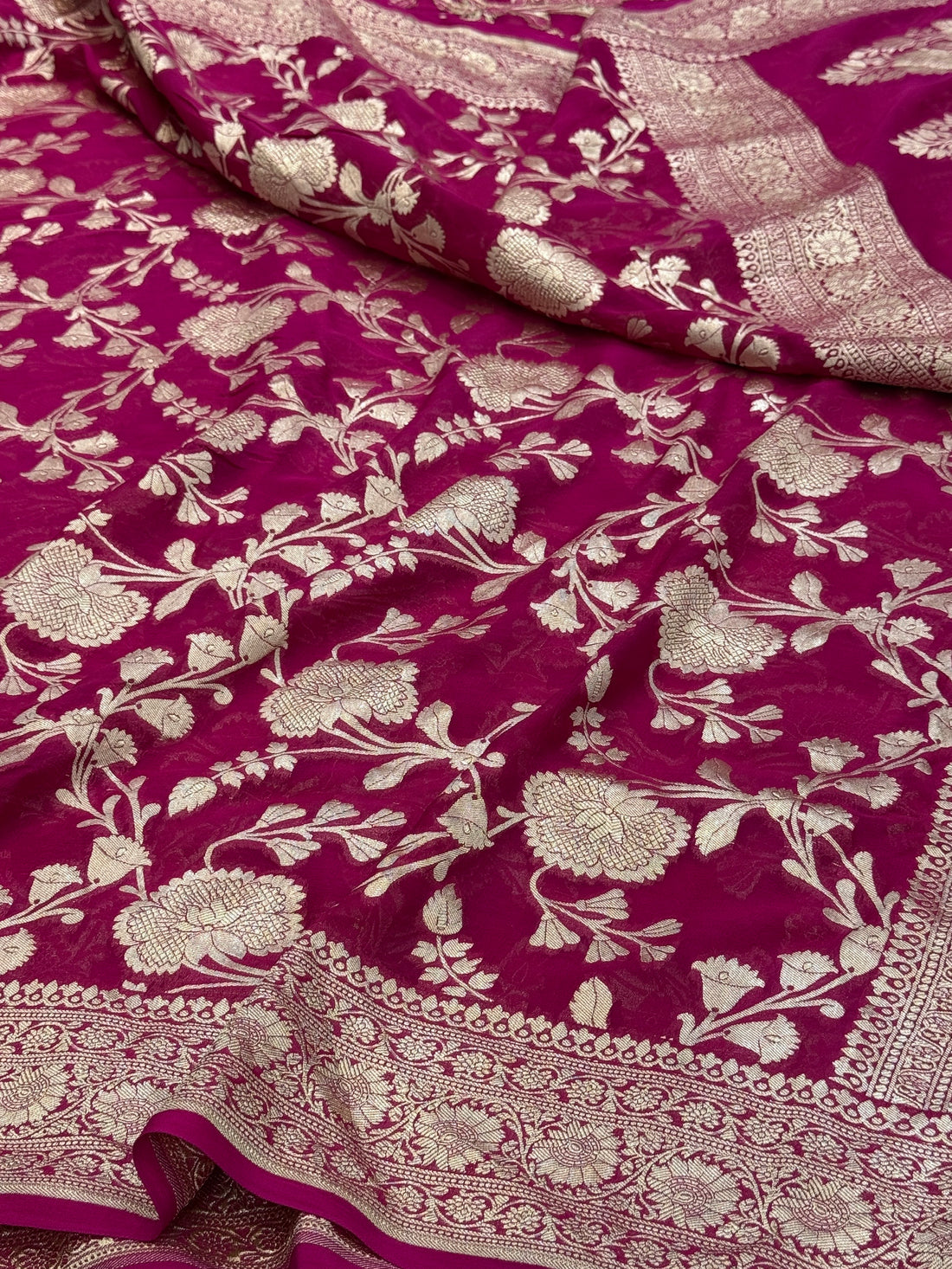 Rani Pink Banarasi Chiffon Georgette Saree