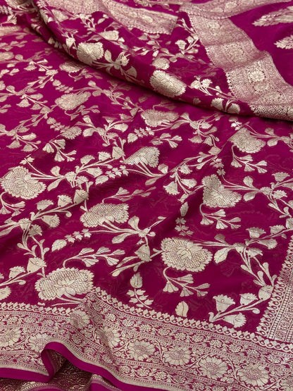 Rani Pink Banarasi Chiffon Georgette Saree