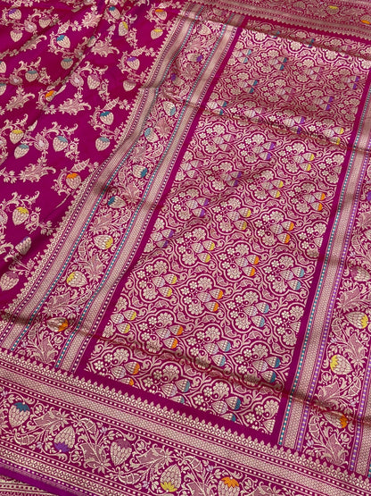 Rani Pink Handwoven Pure Banarasi Silk Saree