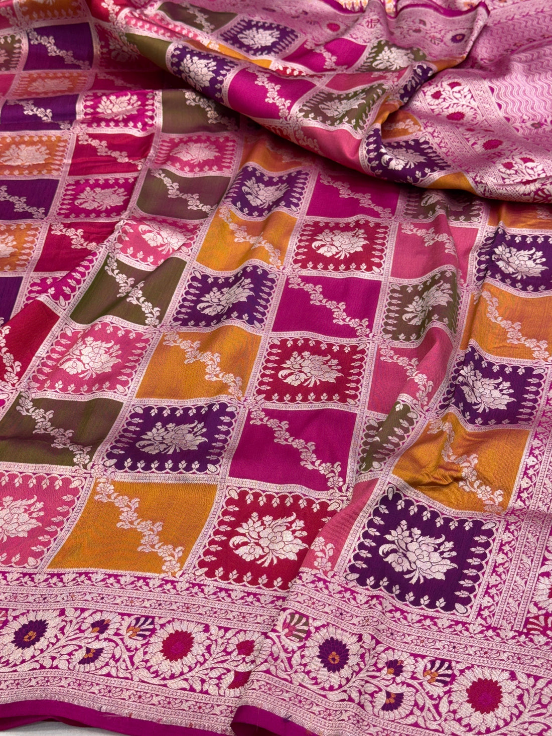 Magenta Pink Banarasi Pure Rangkaat Silk Saree