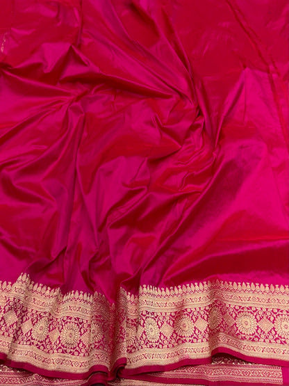 Rani Pink Vintage Handwoven Pure Banarasi Silk Saree