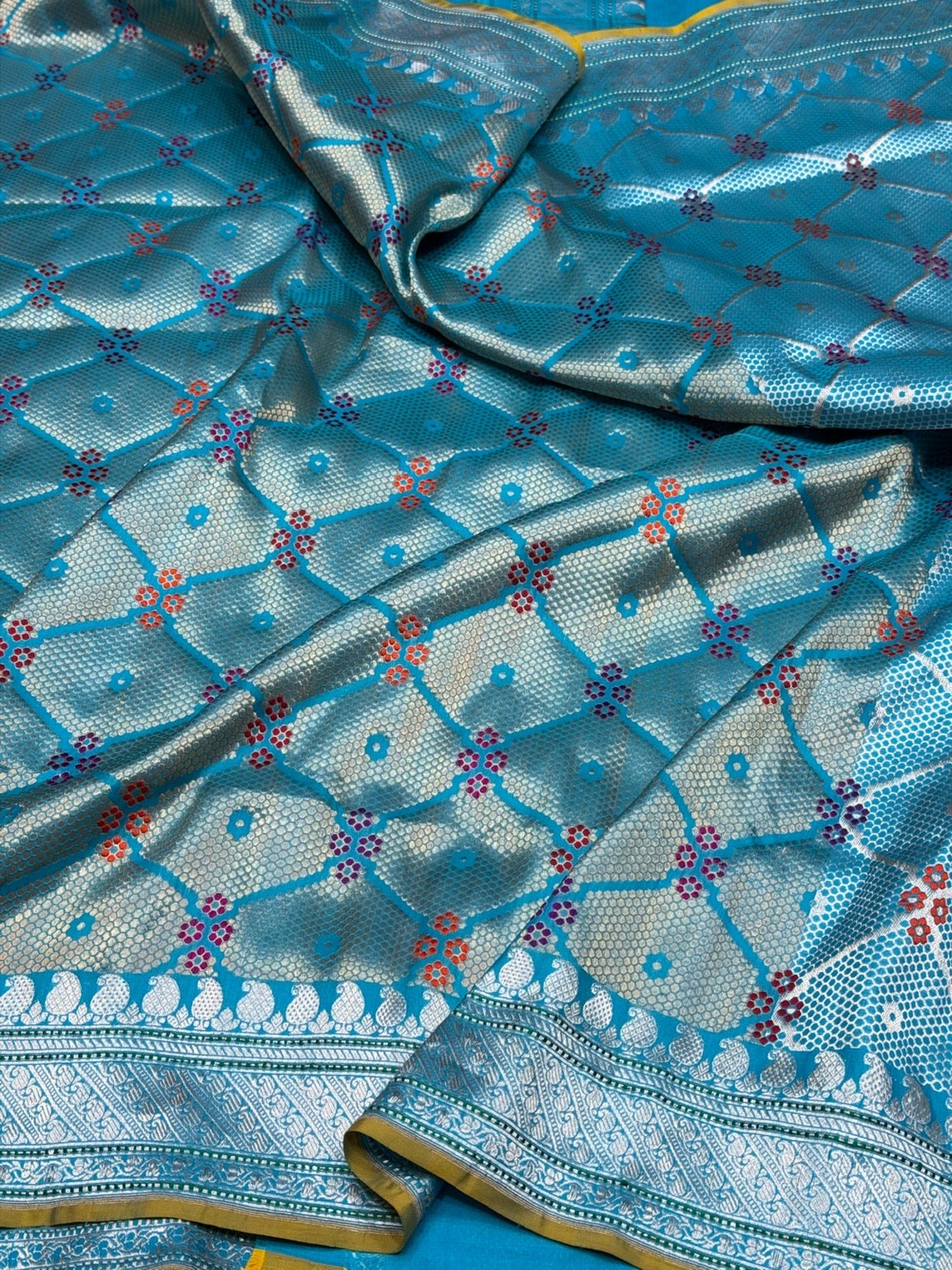 Sky Blue Handwoven Pure Banarasi Kimkhab Silk Brocade Saree – Luxury Banarasi Brocade