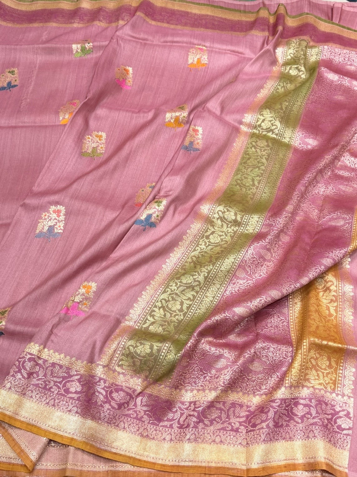 Lilac handwoven Pure Tussar Georgette Saree