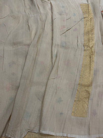 Ivory Handwoven Pure Tussar Georgette Saree