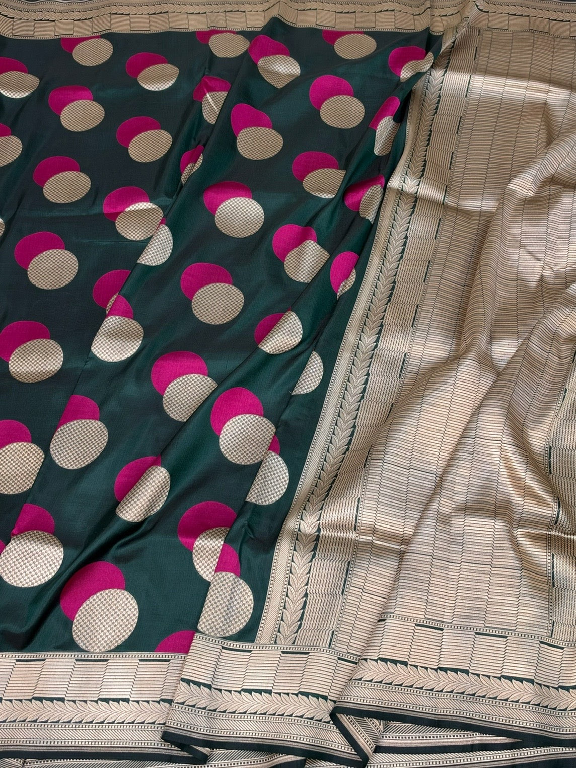 Bottle Green Minakari Banarasi Pure Katan Silk Saree