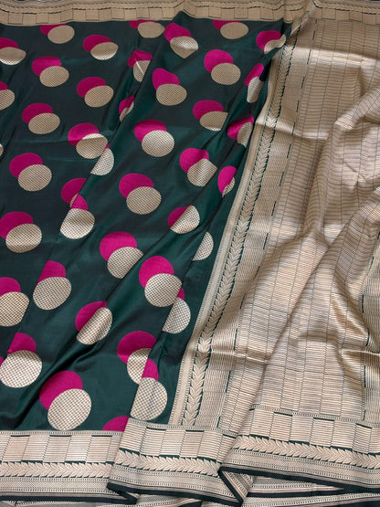 Bottle Green Minakari Banarasi Pure Katan Silk Saree