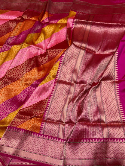 Rani Pink Handwoven Pure Banarasi Rangkaat Silk Saree
