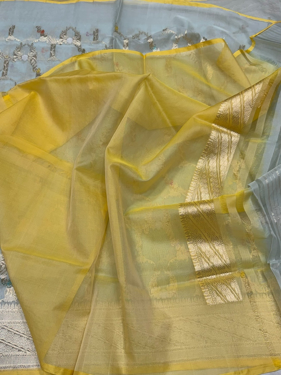 Sky Blue Handwoven Pure Organza Silk Saree