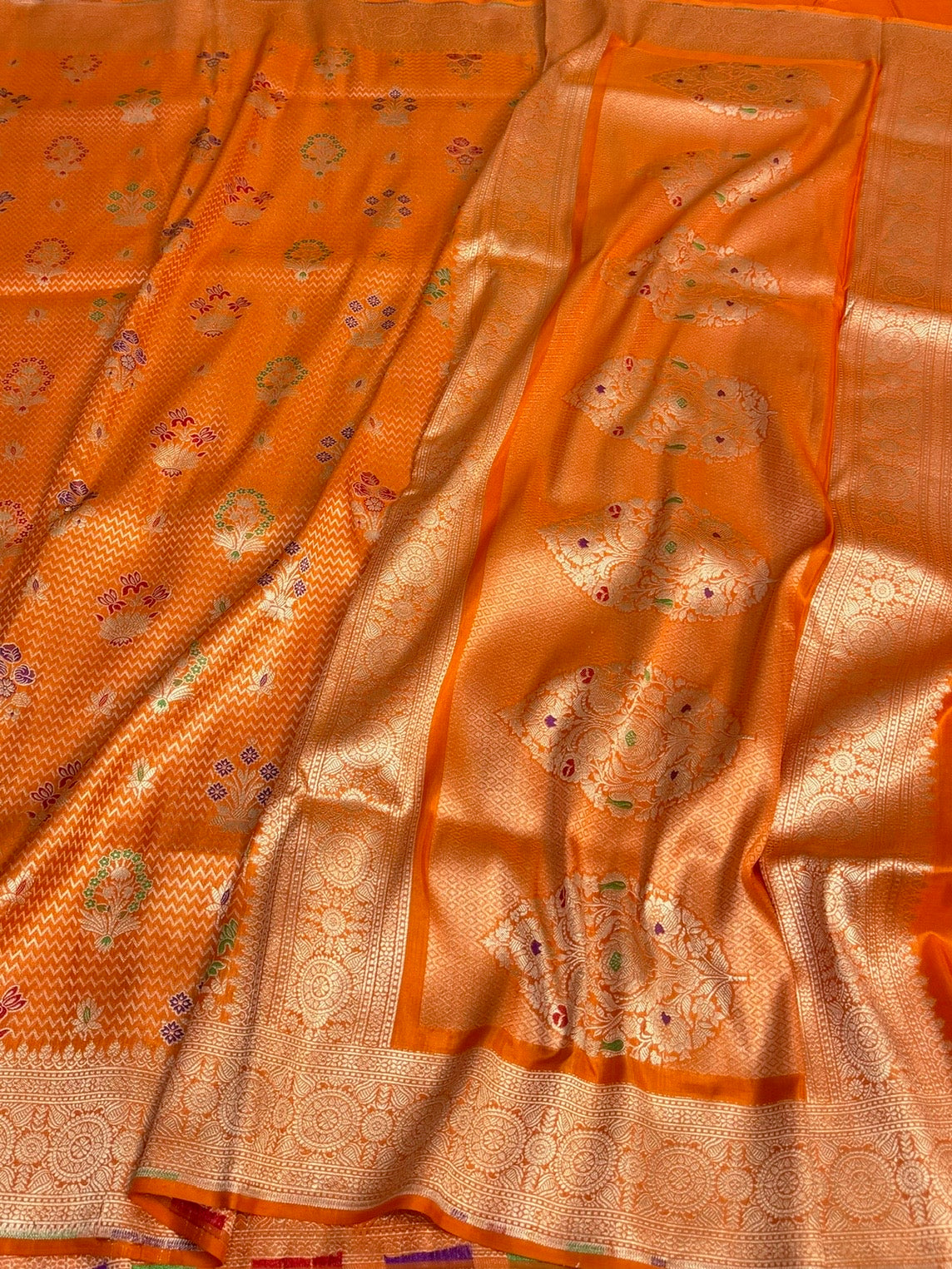 Orange Minakari Banarasi Pure Katan Silk Brocade Saree