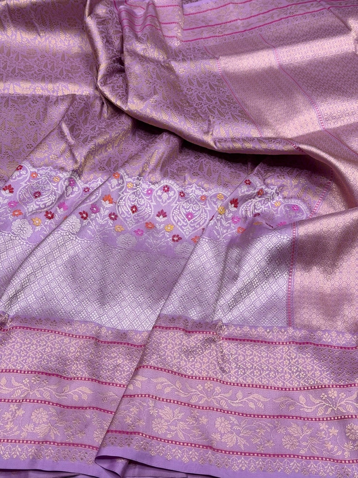 Lavender Handwoven Pure Banarasi Silk Kadwa Saree – 100% Pure Katan Mulberry Silk, Premium Brocade Weave