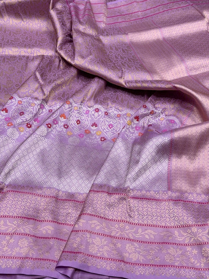 Lavender Handwoven Pure Banarasi Silk Kadwa Saree – 100% Pure Katan Mulberry Silk, Premium Brocade Weave