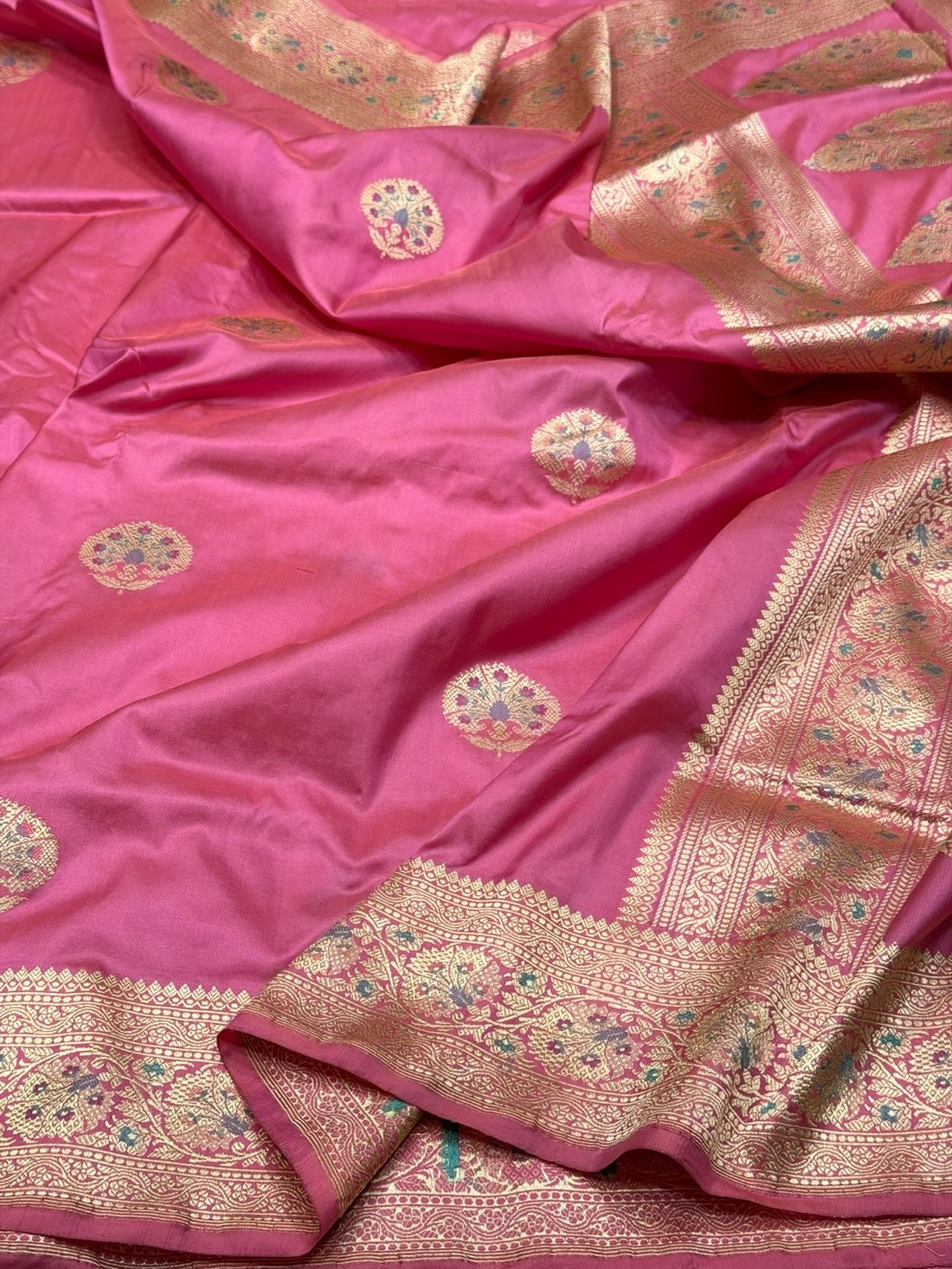 Pastel Pink Handwoven Pure Banarasi Silk Saree – Kadwa Weave in 100% Katan Mulberry Silk