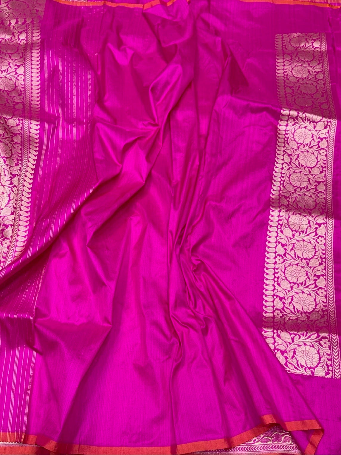 Rani Pink Handwoven Pure Banarasi Silk Saree in Kadwa Weave | Authentic Katan Mulberry Silk