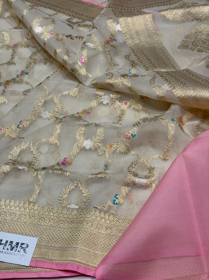 Ivory Handwoven Pure Organza Silk Saree