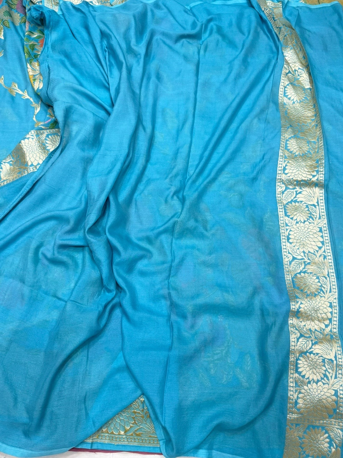 Sky Blue Pure Banarasi Chiffon Georgette Saree