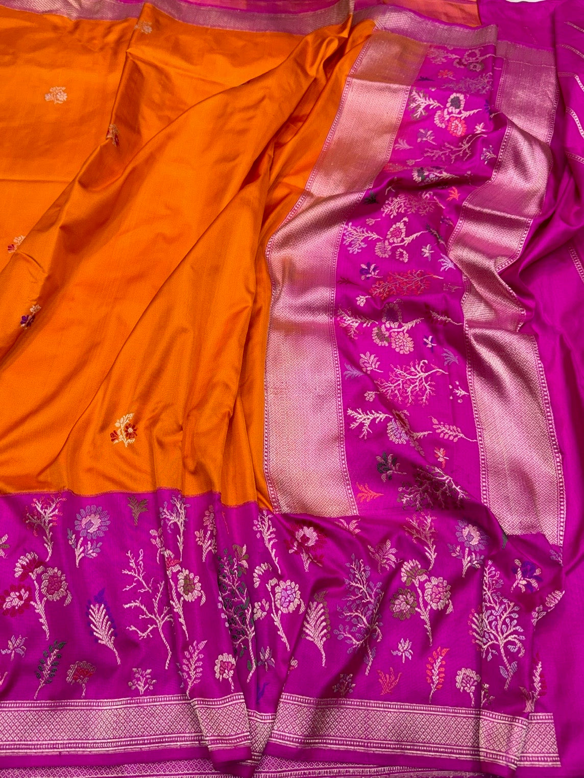 Orange/pink Handwoven Pure Banarasi Ektara Silk Saree