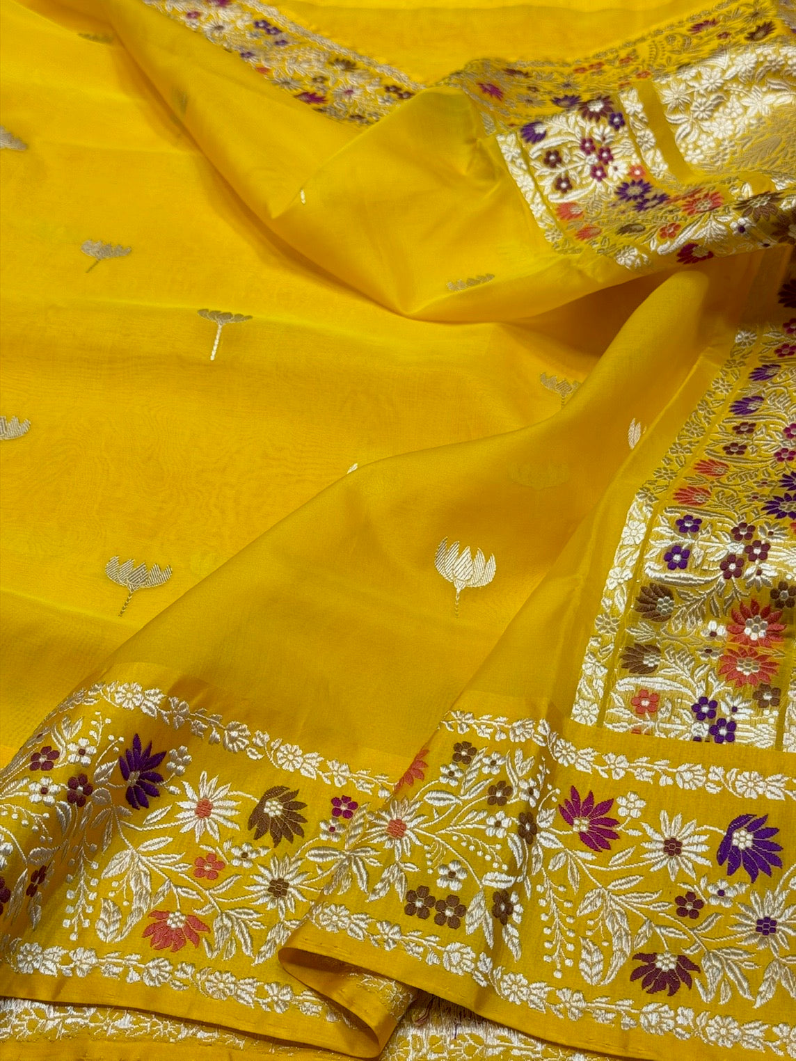 Yellow Handwoven Pure Organza Silk Saree
