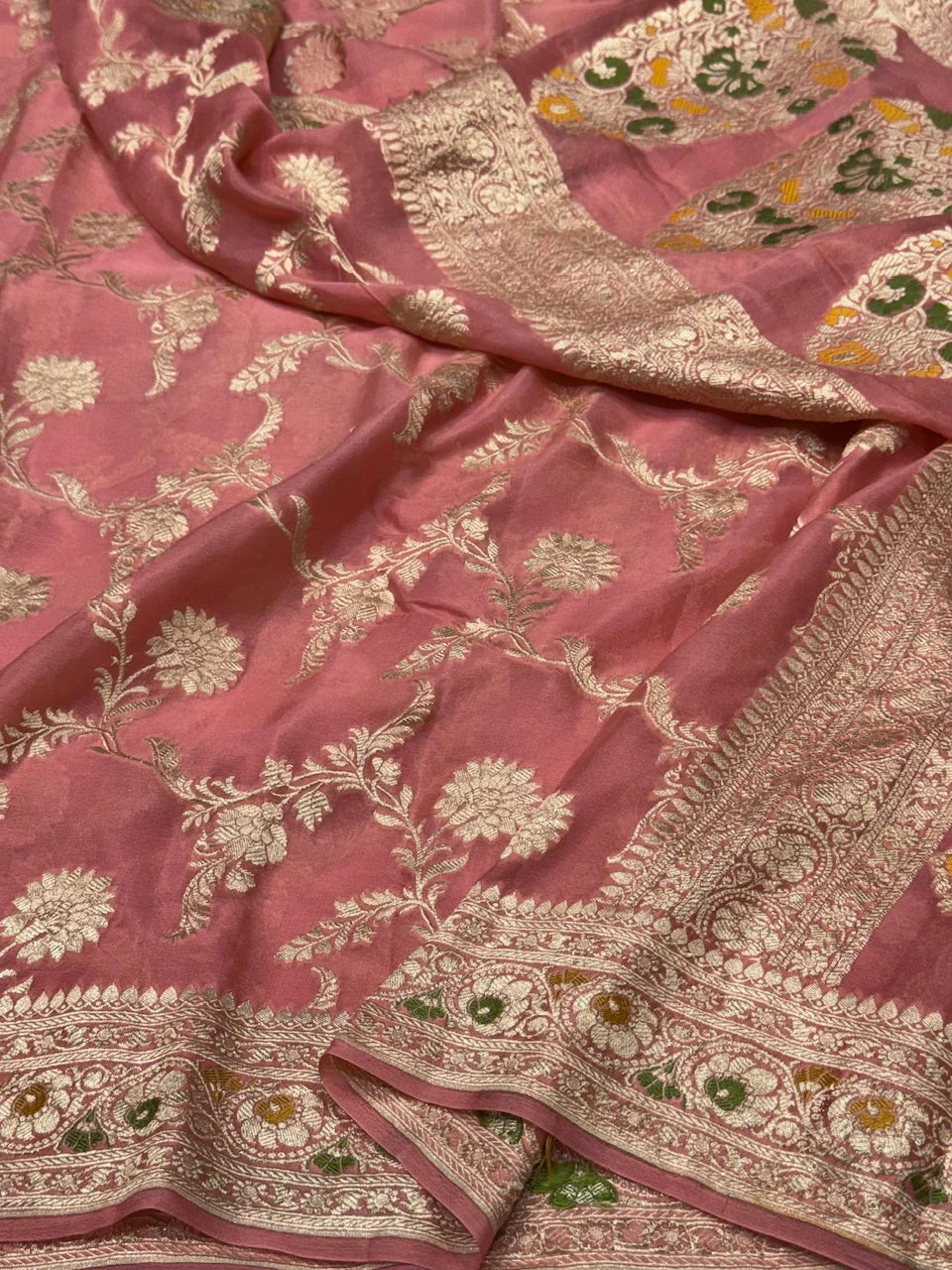 Peach Pure Chiffon Georgette Saree