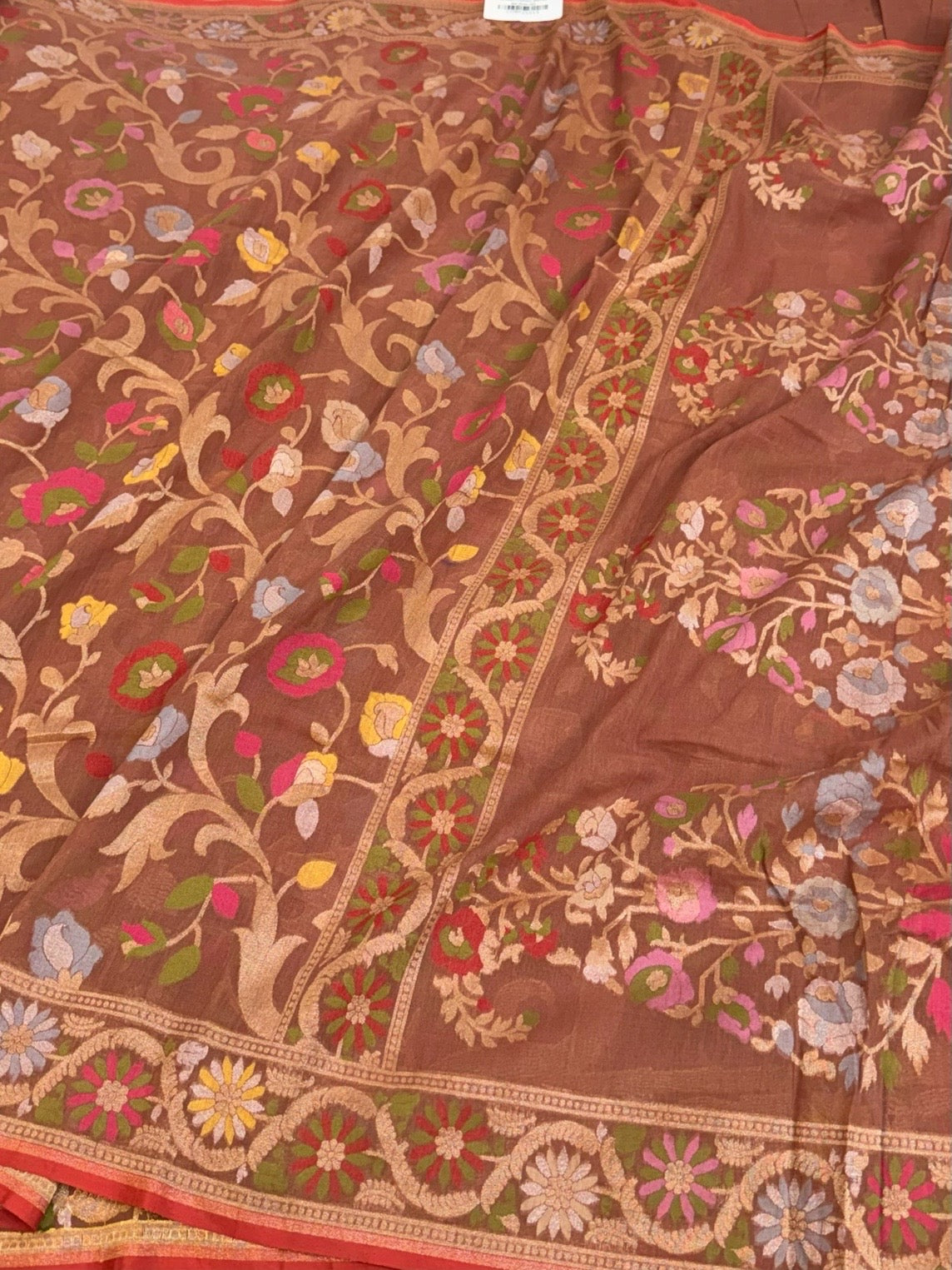 Brown Pure Muslin Cotton Jamdani Saree
