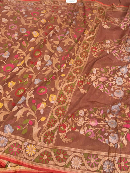 Brown Pure Muslin Cotton Jamdani Saree