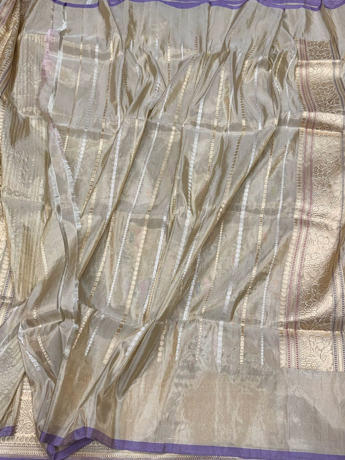 Light Gold Handwoven Pure Banarasi Tissue Saree