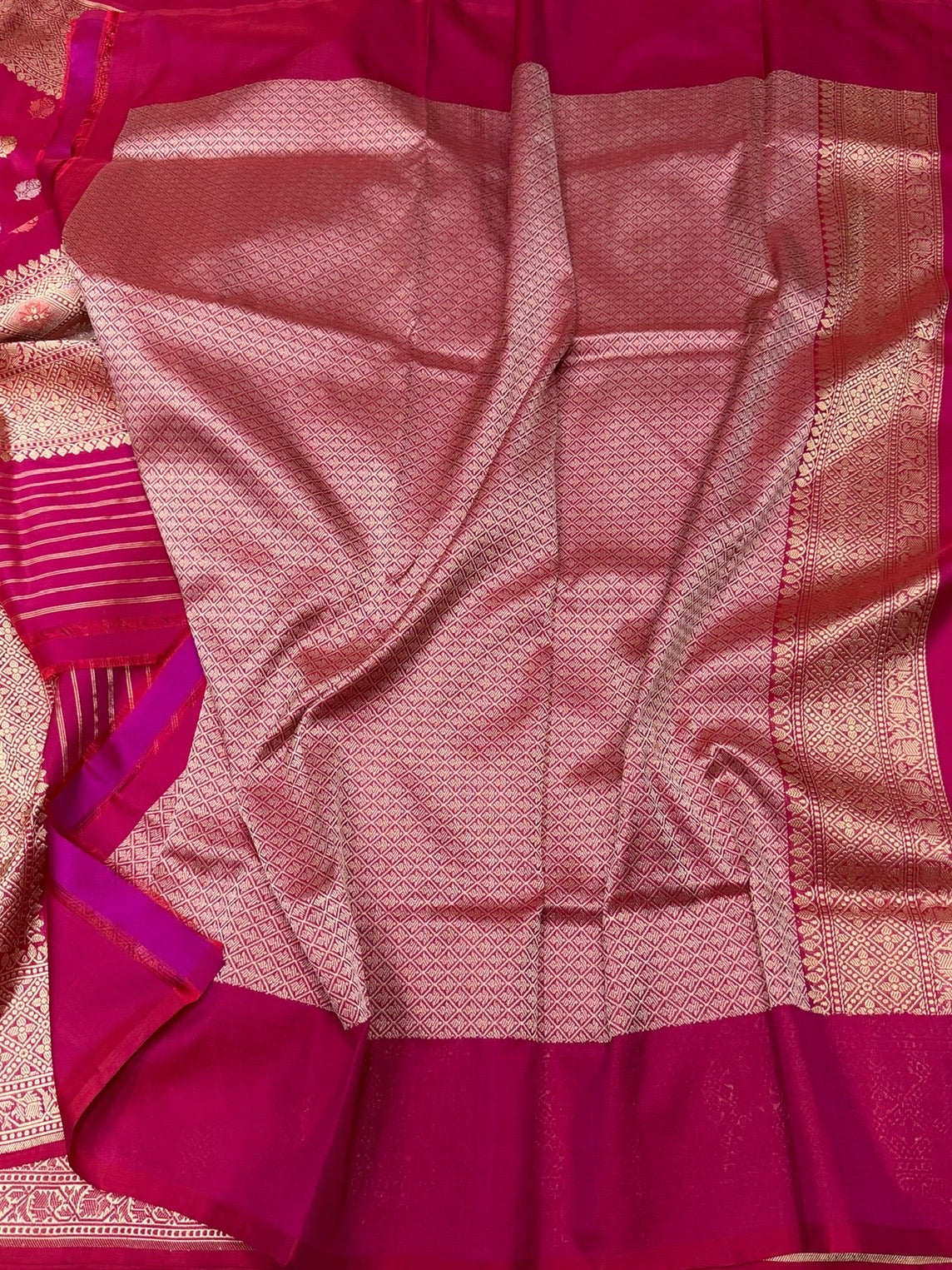 Rani Pink Handwoven Pure Banarasi Silk Saree