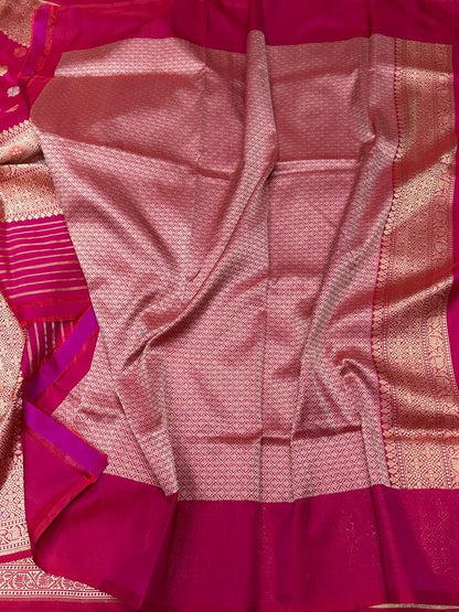 Rani Pink Handwoven Pure Banarasi Silk Saree