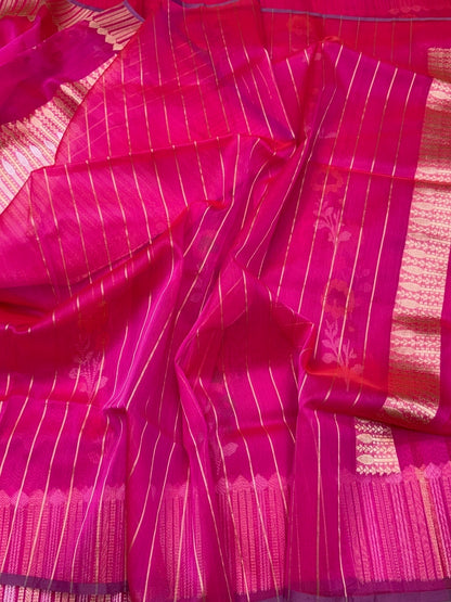 Rani Pink Handwoven Pure Organza Jamdani Saree