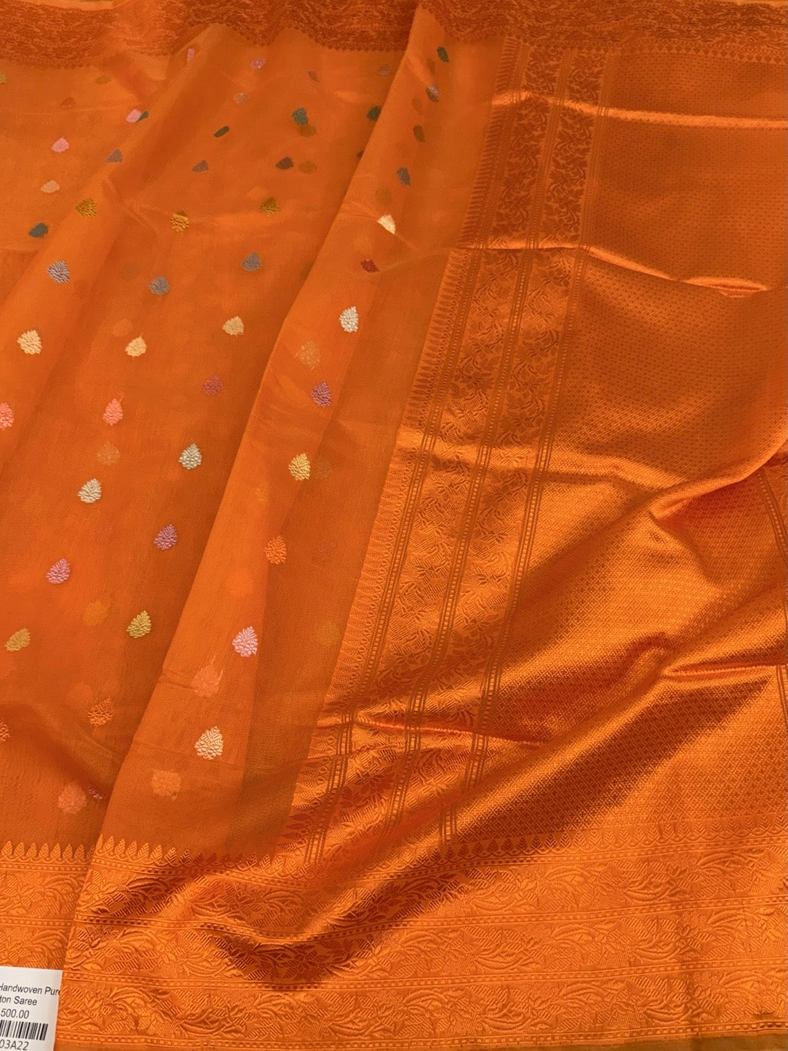 Orange Handwoven Pure Banarasi Cotton Saree
