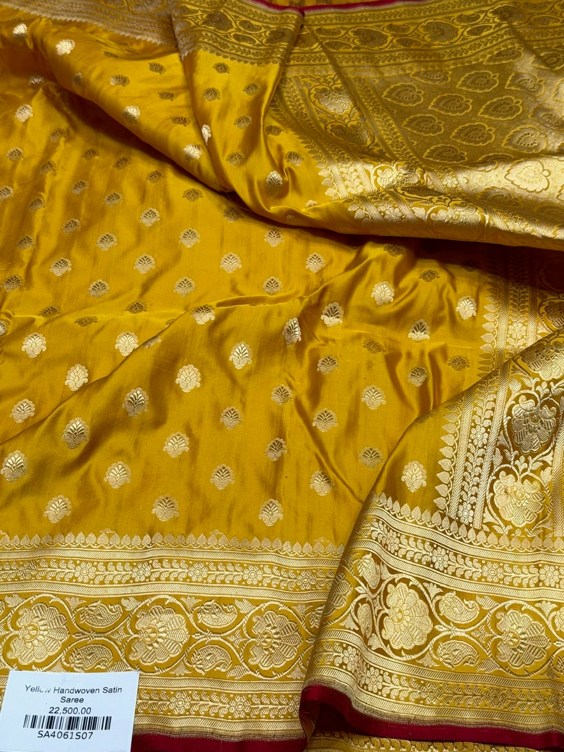 Yellow Handwoven Pure Banarasi Satin  Silk Saree