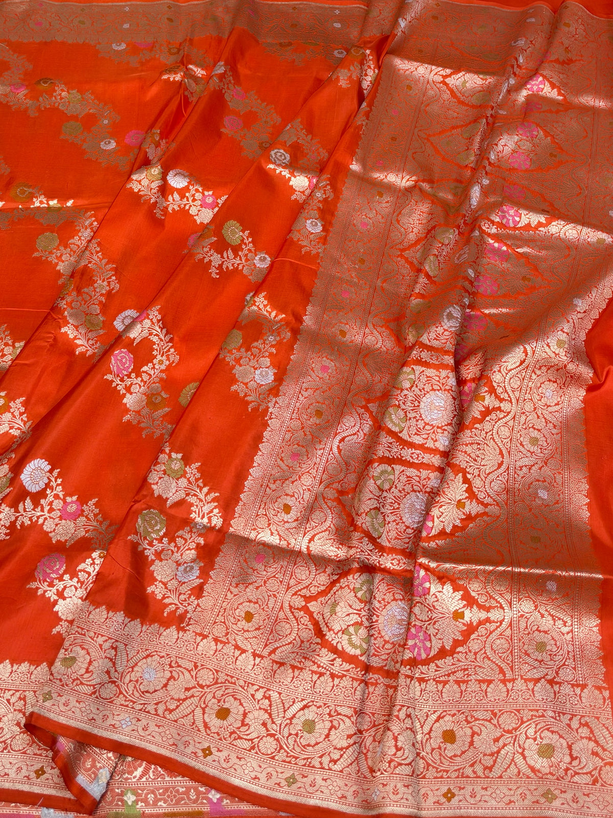 Orange Minakari Banarasi Pure Katan Silk Saree