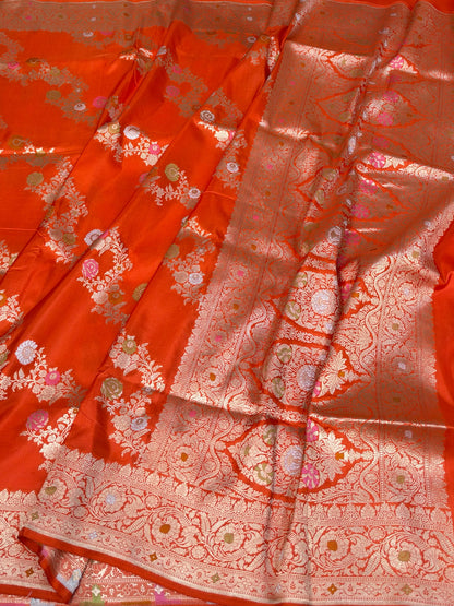 Orange Minakari Banarasi Pure Katan Silk Saree