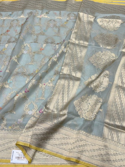 Sky Blue Handwoven Pure Organza Silk Saree