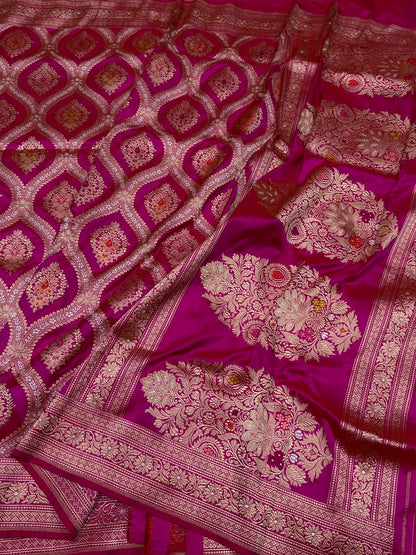 Rani Pink Handwoven Pure Banarasi Silk Saree