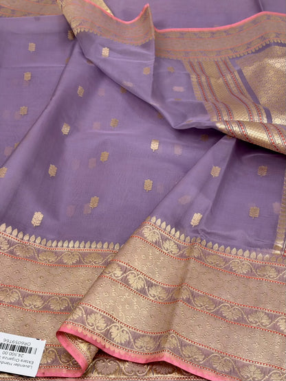 Lavender Handwoven Pure Banarasi Ektara Organza Silk Saree