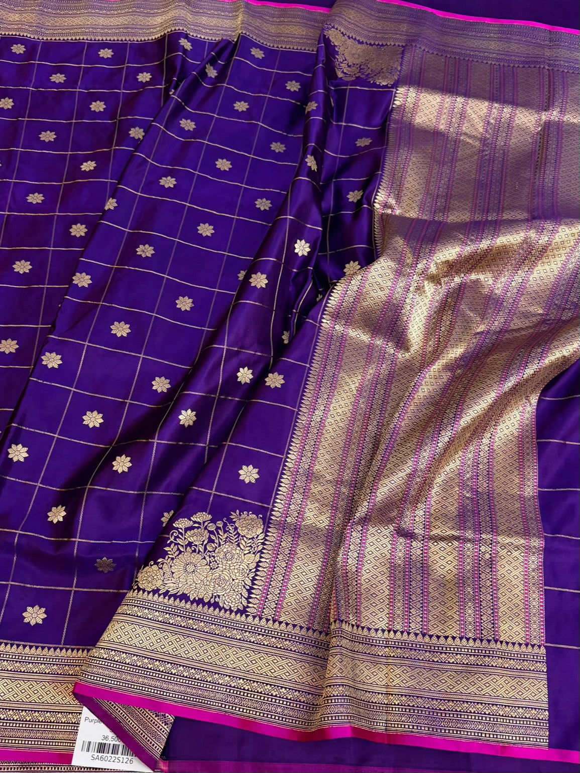 Purple Handwoven Pure Banarasi Satin Silk Saree