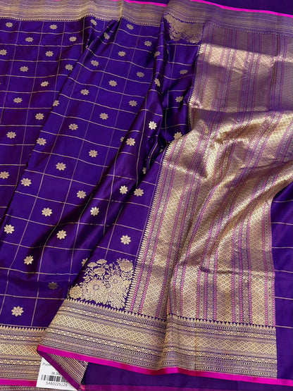 Purple Handwoven Pure Banarasi Satin Silk Saree