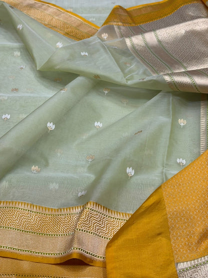 Pista Handwoven Pure Organza Silk Saree
