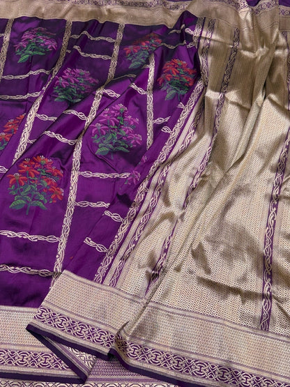 Purple Handwoven Pure Banarasi Silk Saree