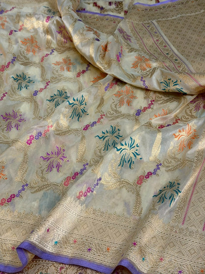 Ivory Handwoven Pure Banarasi Tissue Saree