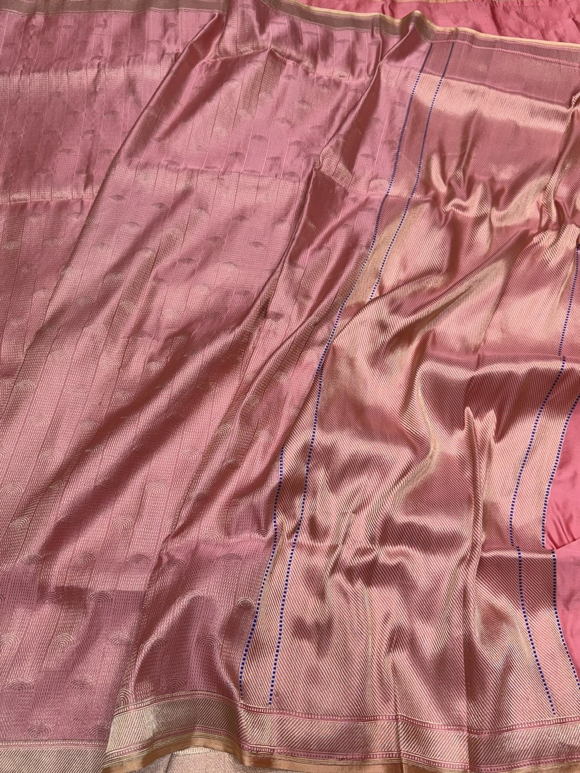 Peach Handwoven Pure Banarasi Satin Tanchoi Silk Saree – Traditional Tanchoi Weave