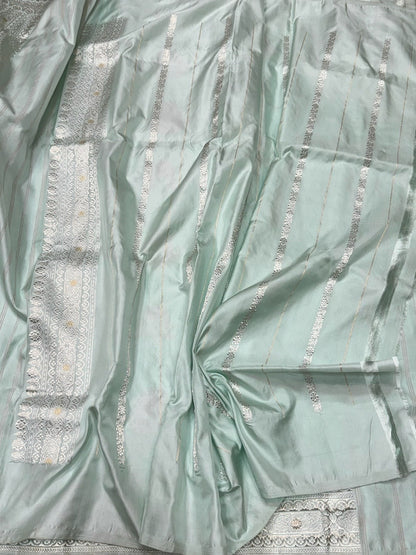 Powder Blue Handwoven Pure Banarasi Ektara Silk Saree | Kadwa Weave | Pure Mulberry Ektara Silk | Handloom Banarasi Saree