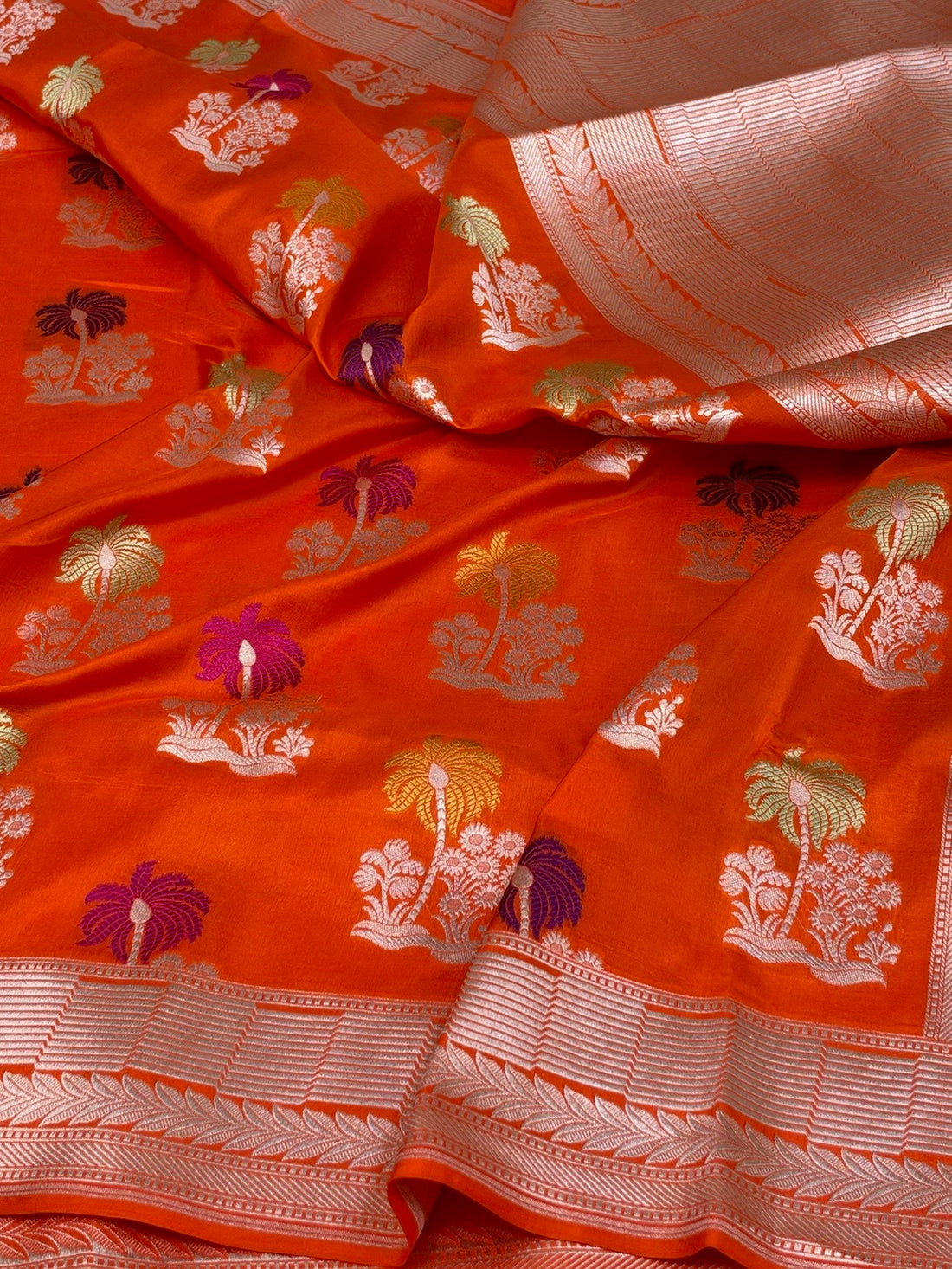 Orange Minakari Banarasi Pure Katan Silk Saree