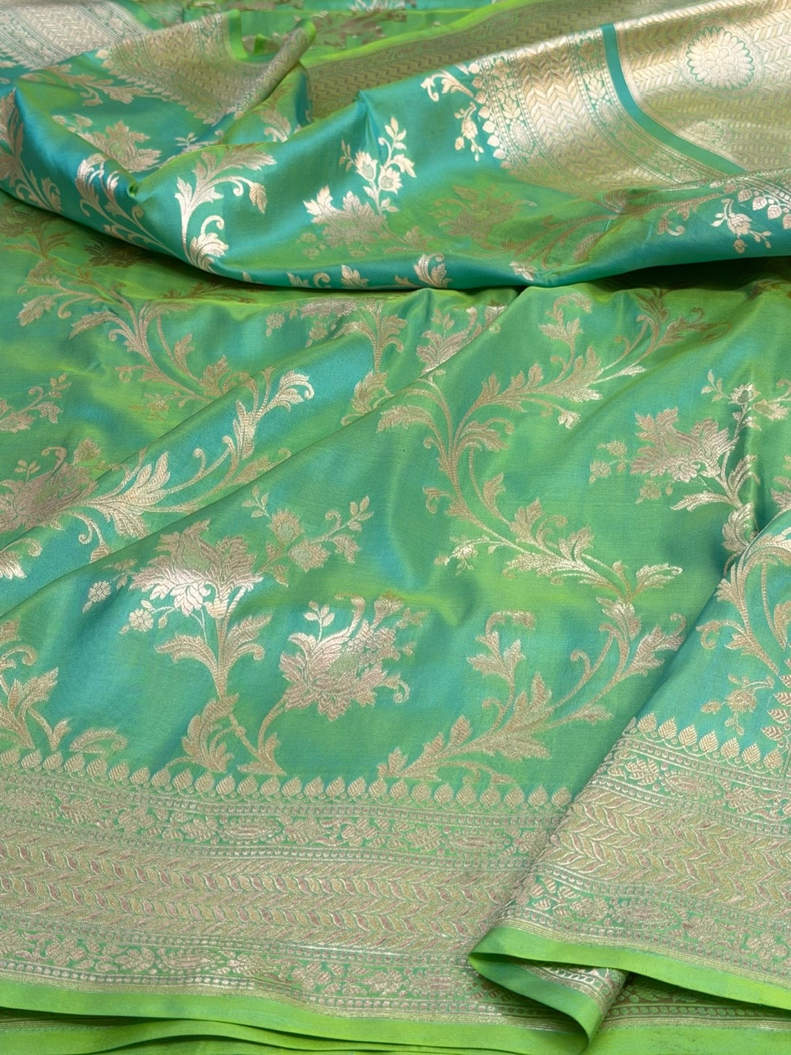 Sea Green Banarasi Pure Katan Silk Saree