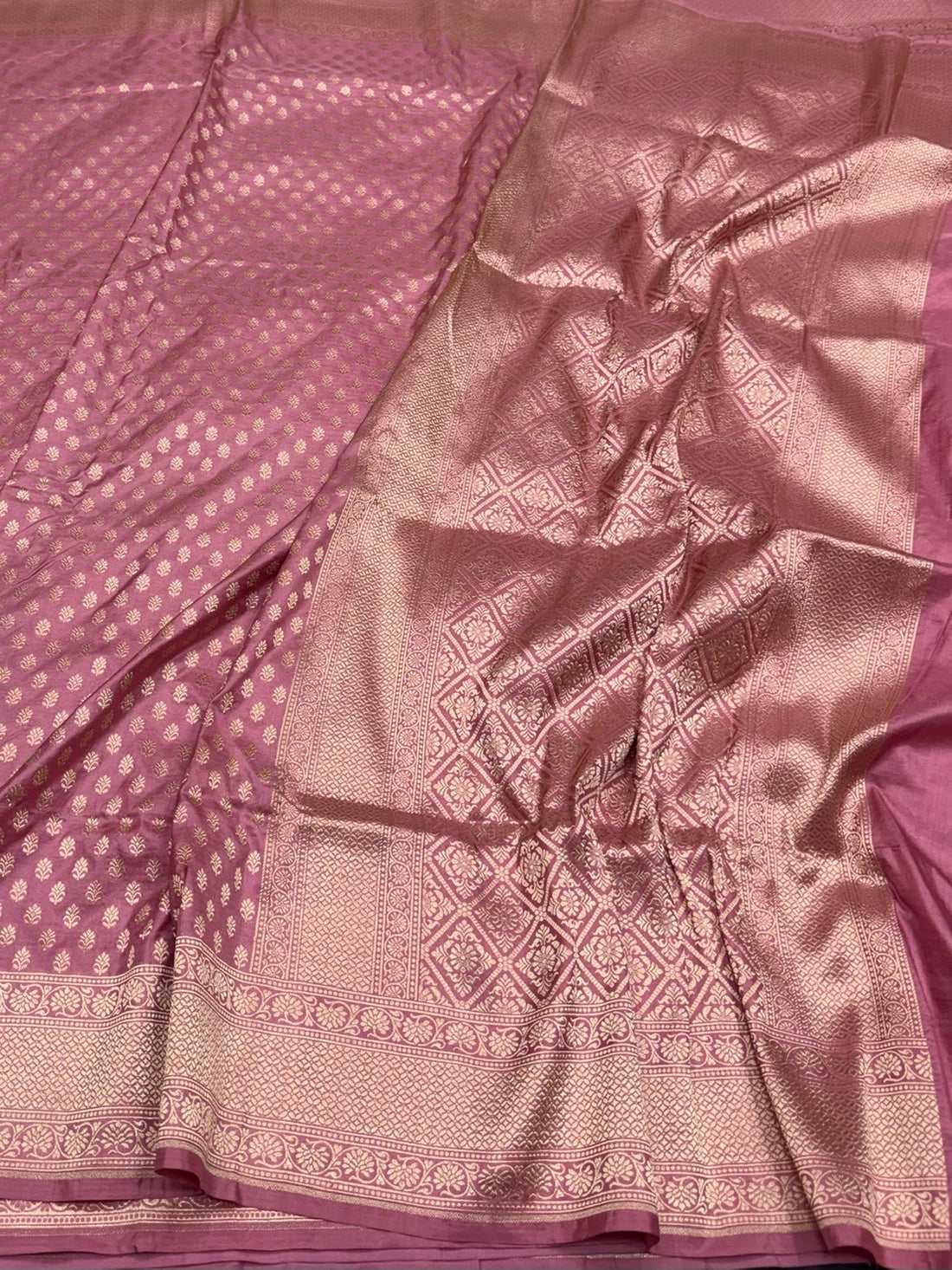 Dusty Rose Pink Banarasi Pure Katan Silk Saree