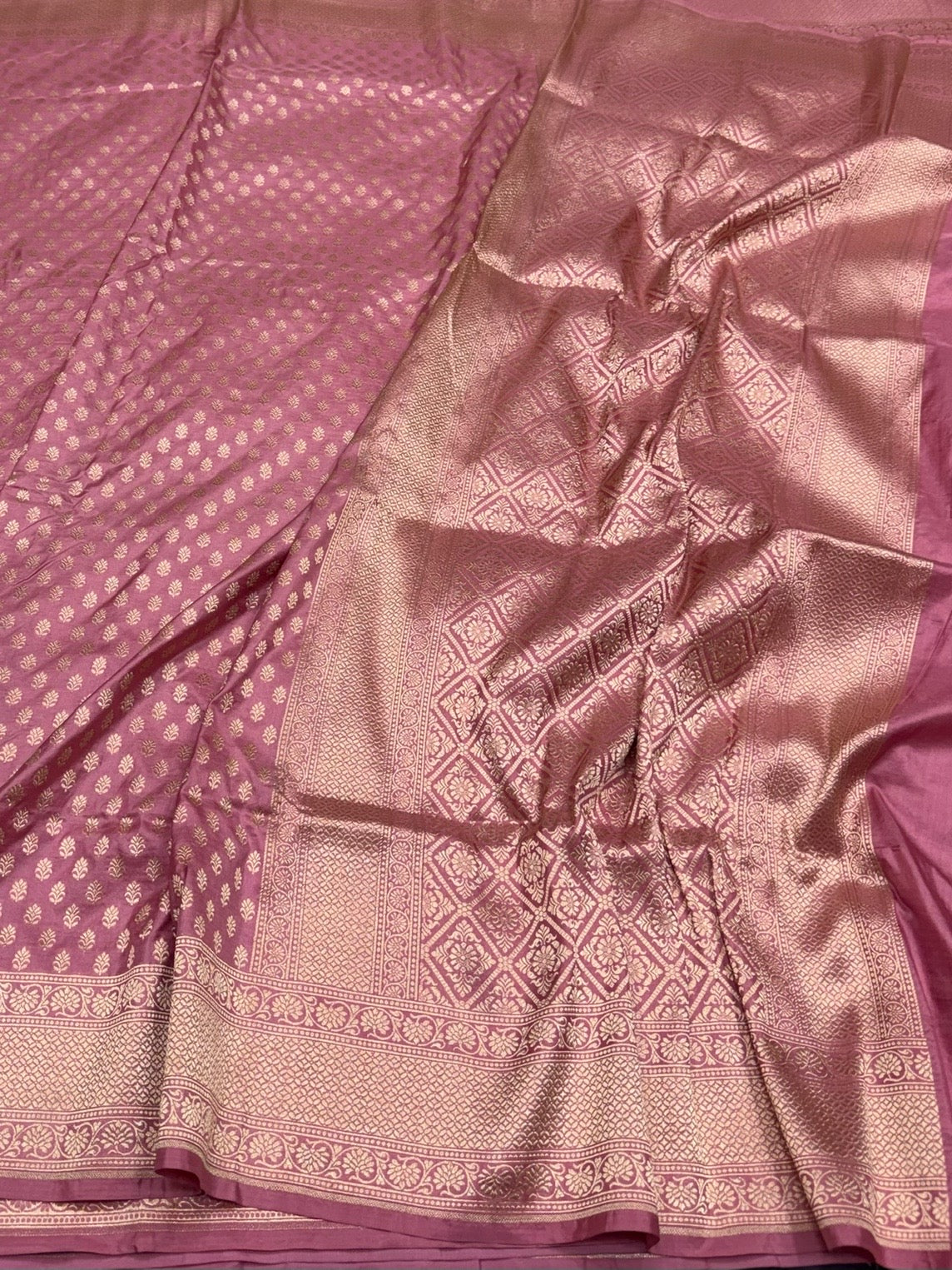 Dusty Rose Pink Banarasi Pure Katan Silk Saree