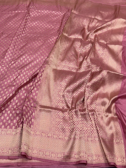 Dusty Rose Pink Banarasi Pure Katan Silk Saree